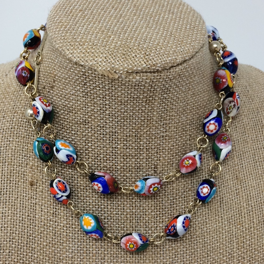 {Vintage} Venetian Millefiori glass bead necklace